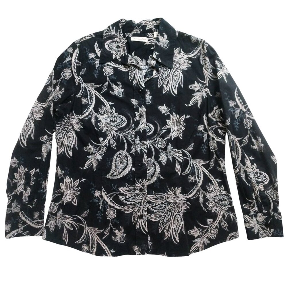 Coldwater Creek Women's Paisley Floral Long Sleeve Button-up Shirt XL X-Large